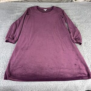 Pure Jill J. Jill Plum Purple Velvet Knit A-Line Dress Pockets Womens Medium